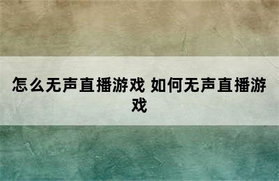 怎么无声直播游戏 如何无声直播游戏